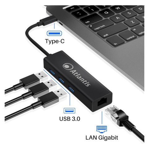 Adattatore Atlantis Type-C a Lan+Hub A04-TC_LAN+HB ingr 1typec - 1xgigabit lan +3x usb3.0