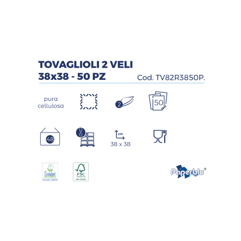 Tovaglioli monouso Paperdì 38x38 - 50pz 2V in pura cellulosa