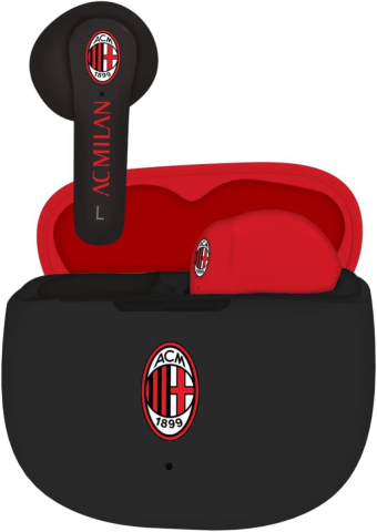 Auricolare Techmade AC Milan bluetooth con box ricarica Rosso/Nero