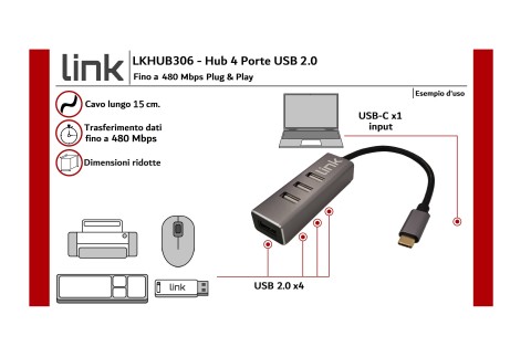 Hub usb-c 4 porte usb 2.0 Link per smatphone notebook tablet