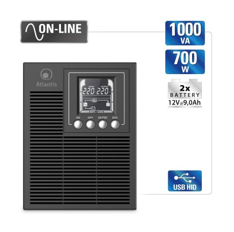 Gruppo di continuità Atlantis 1000VA 700W doppia conversione A03-OP1002XLN