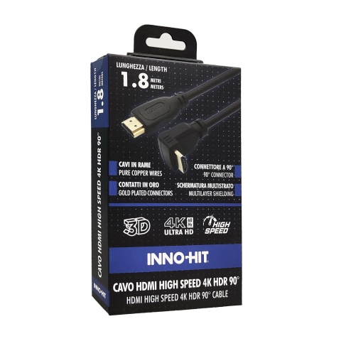 Cavo HDMI High-Speed Inno-Hit Connettore 90° 4K HDR 1.8m Nero