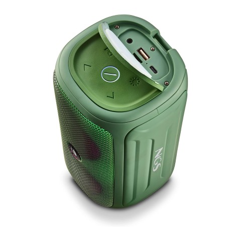 NGS ROLLER BEAST GREEN - Altoparlante portatile da 32w Compatibile con Bluetooth 5.0 e Tecnologia TWA, Luci RGB, IPX5