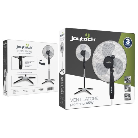 Ventilatore Joyteck a piantana 3 velocità 45w grigio/nero