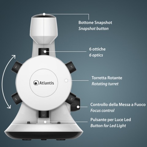 Microscopio digitale Atlantis usb uxga 1600x1200 6 torrette ingrandimento DA 100X A 600X E45-MS725