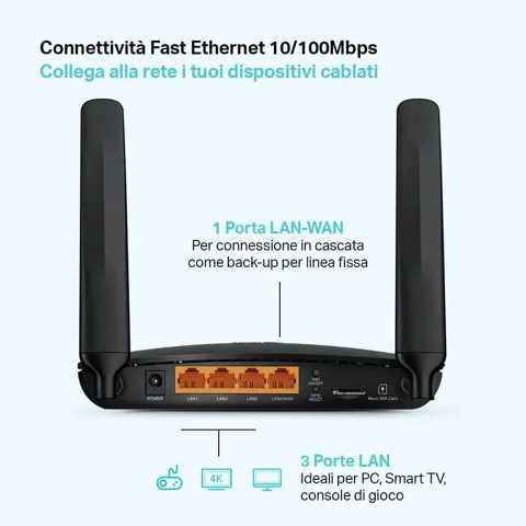 Router Tp Link 300mb 4g lte 4porte  1 wan- 2 antenne tl-mr6400