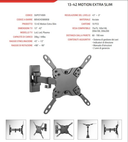 Staffa Tv Superior 13"-42" motion extra slim 20kg SUPSTV009