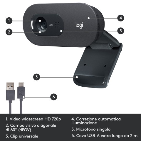 Videocamera Logitech C505 Usb Esterna 720p HD per Desktop o Laptop con Microfono