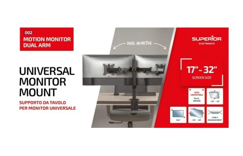 Staffa da tavolo Superior monitor doppio 17"-32" motion SUPSPC002