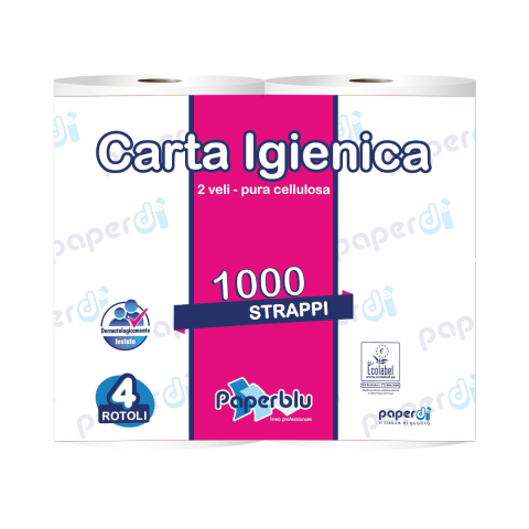 Carta igienica 2 veli pura cellulosa 1000 strappi 4 rotoli