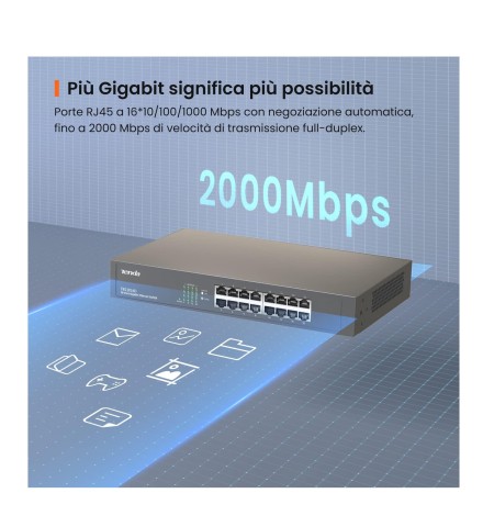 Switch lan 16 porte rack Tenda gigabit 10/100/1000 Base-T Ethernet TEG1016D