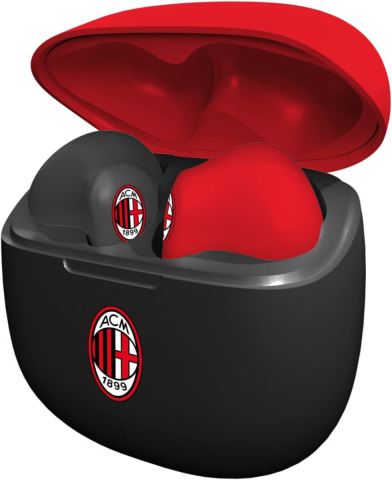 Auricolare Techmade AC Milan bluetooth con box ricarica Rosso/Nero