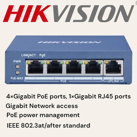 Switch Hikvision 4 porte Gigabit PoE +1 Porta RJ45 DS-3E0505p-E