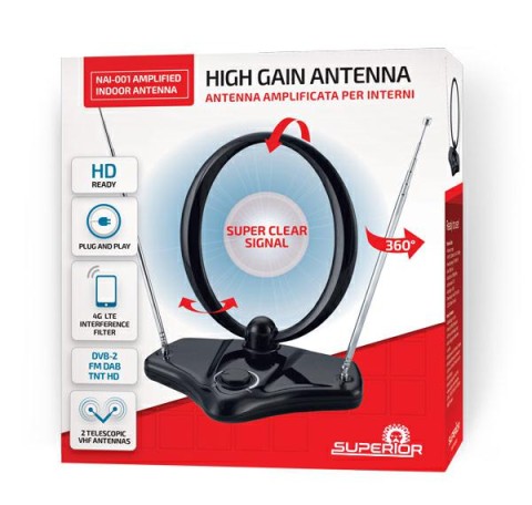 Antenna tv amplificata Superior per interni DVB-2 FM DAB TNT HD