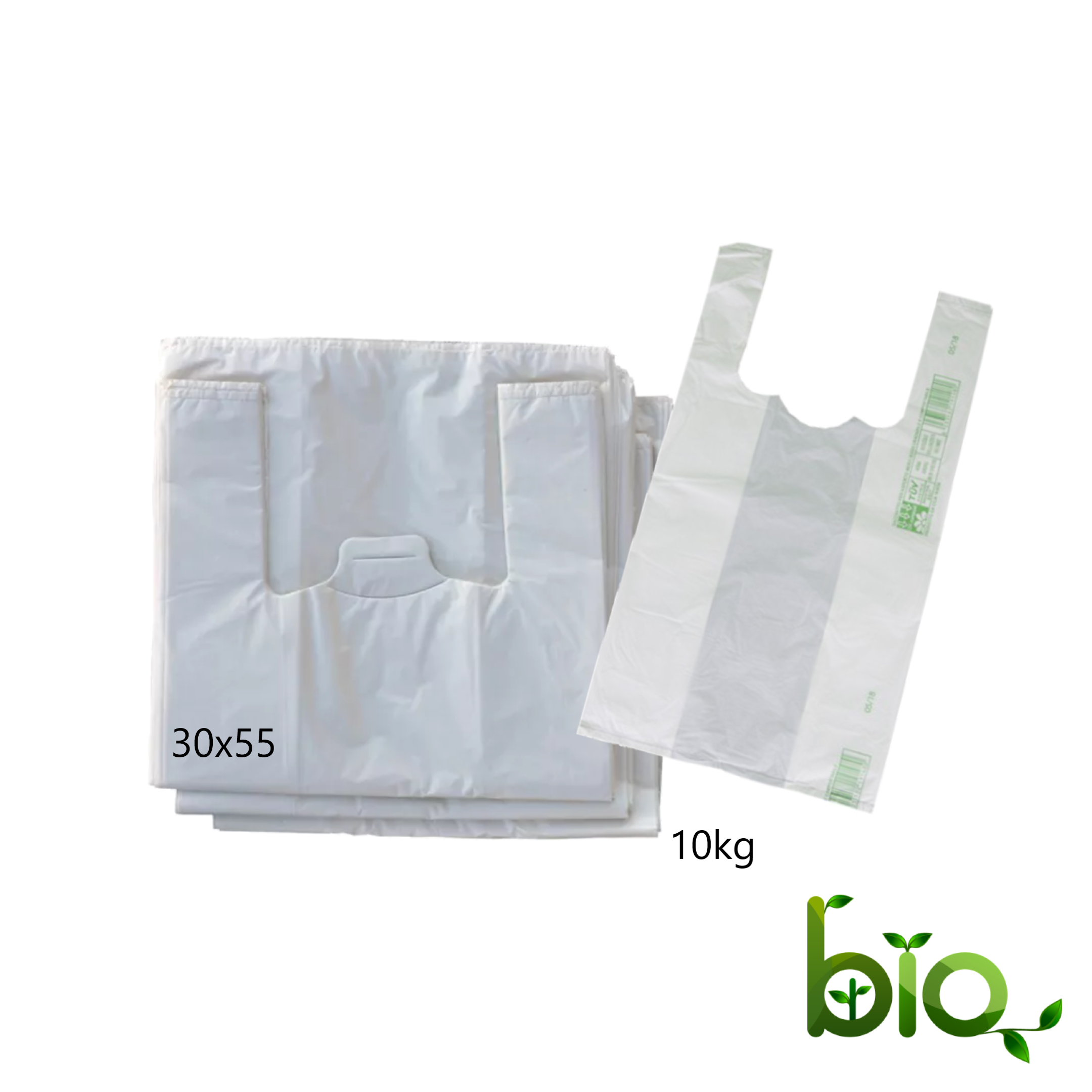 Buste Shopper Bio 10 Kg Medie 30x55 cm con manico bianco - Biodegradabili Compostabili