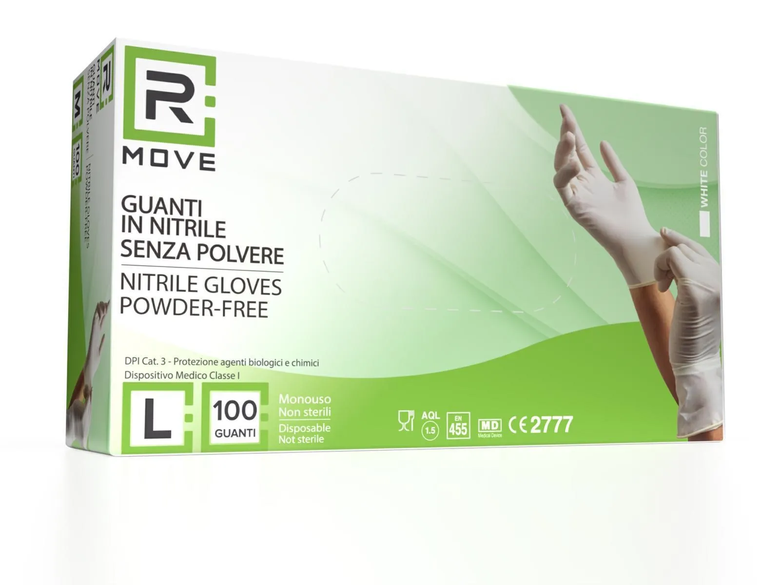 Guanti monouso RMove nitrile bianco uso medico senza polvere L 100pz