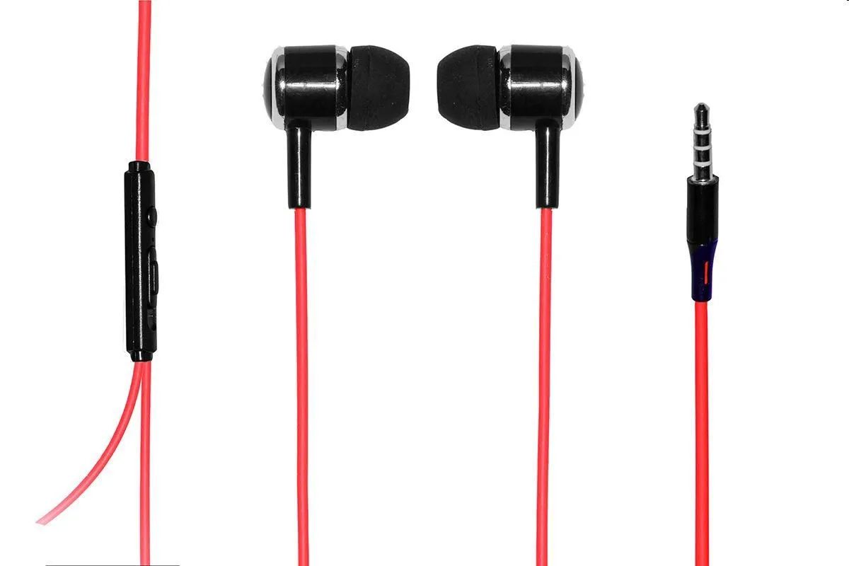 Auricolari link con microfono plug 3,5 mm cavo 1,2 mt colore rosso  E CUFFIE NERE