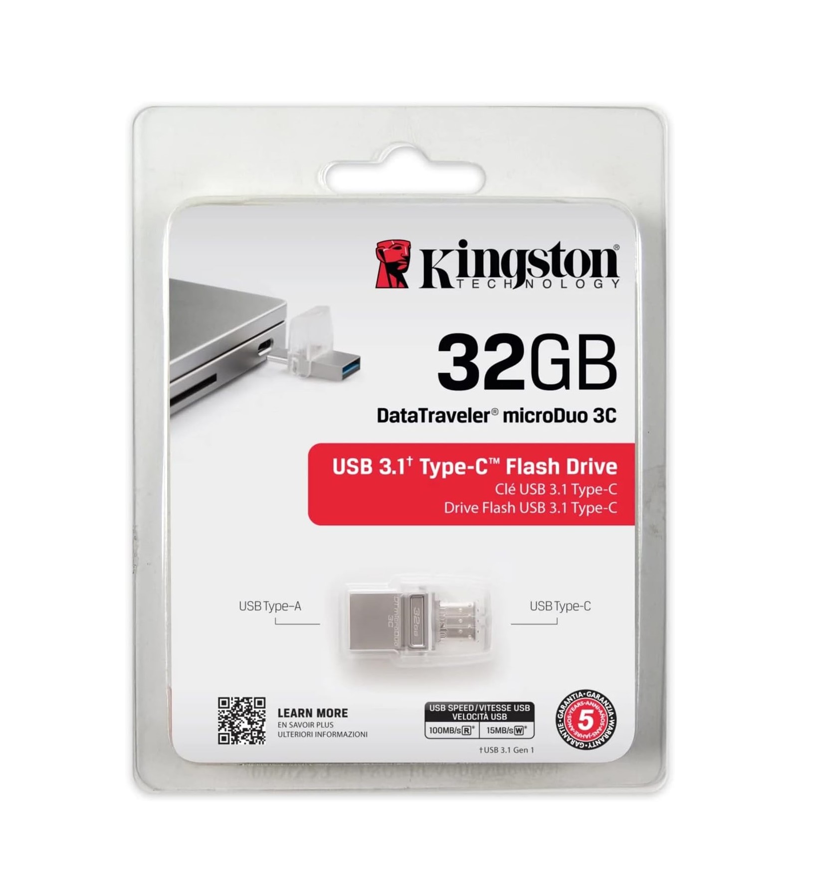 Pen drive 32gb Kingston DTDUO3C/32GB MicroDuo 3c Flash USB 3.0 Argento